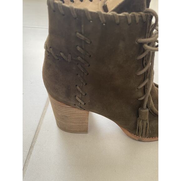 Stuart Weitzman Ankle Boots Wallawalla Suede Lace Up Tassels Green - Picture 11 of 16